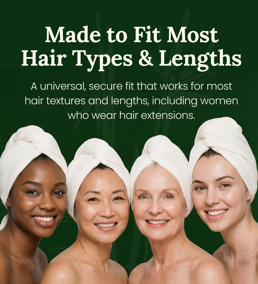 Hair Towel Wrap for Women, Bamboo Made, White 1-Pack