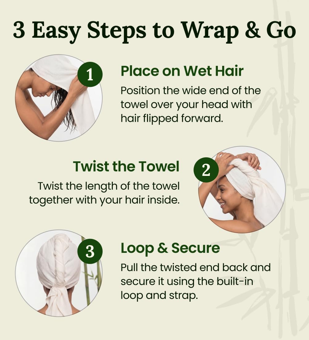Hair Towel Wrap for Women, Bamboo Made, White 1-Pack